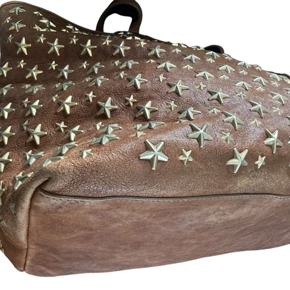 042. Jimmy Choo Star Studded Leather Shoulder Tote Bag